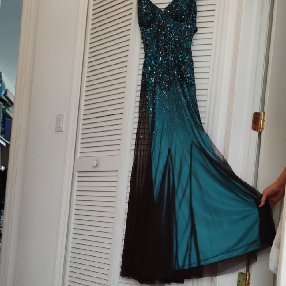 Night Way Collections Blue Sequin Embellished Prom Gown